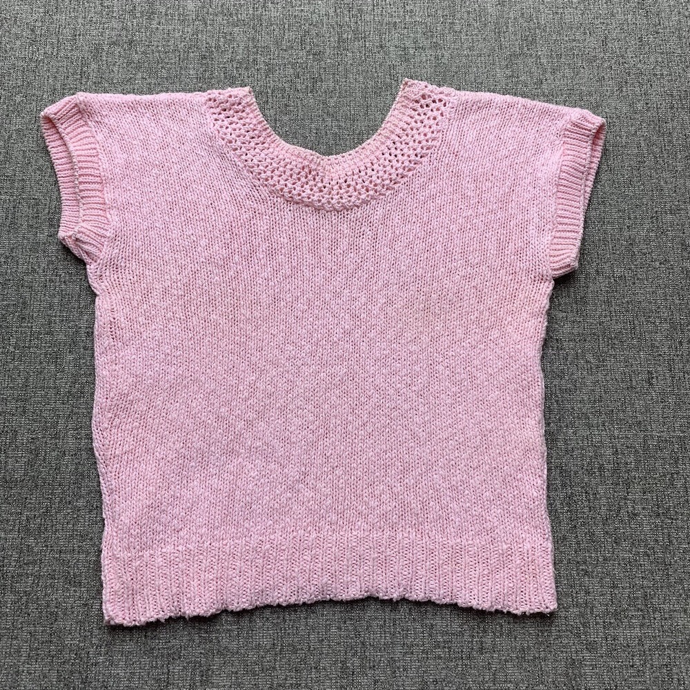 Vntg Across America Women's Cropped Knit Cotton Sweater Pink XL Valentines READ